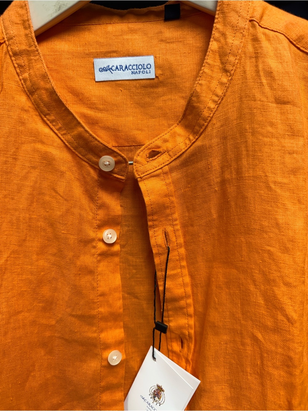 Men's Orange Linen Button-Down Shirt